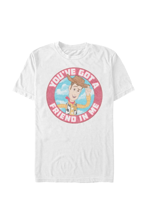 Men's Toy Story Friend in Me Woody Circle  Graphic Tee White Large