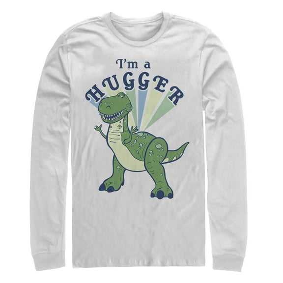 Men's Toy Story I'm a Hugger Rex  Long Sleeve Shirt White 2X Large