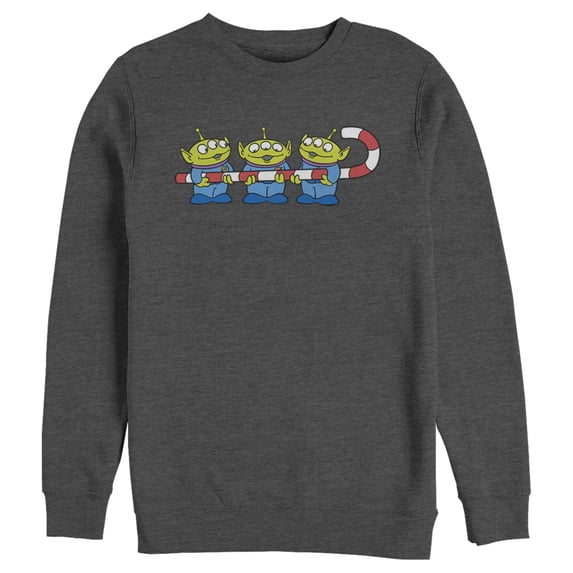 Men's Toy Story Little Green Men Candy Cane Sweatshirt Charcoal Heather Large