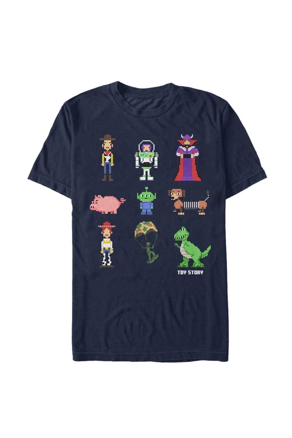 Men's Toy Story Pixel Characters  Graphic Tee Navy Blue Large