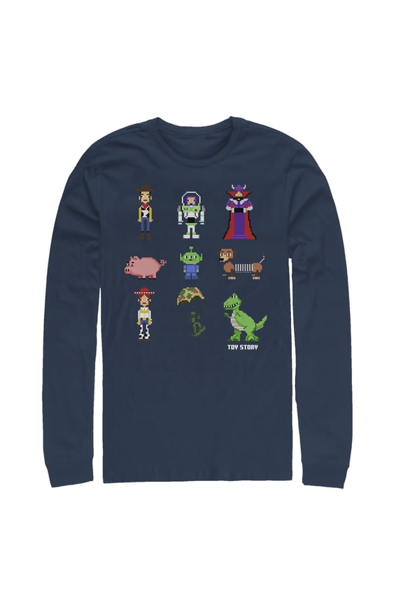 Men's Toy Story Pixel Characters Long Sleeve Shirt Navy Blue 2X Large