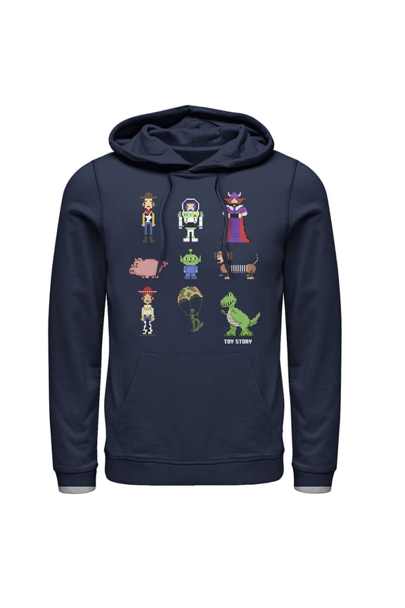 Men's Toy Story Pixel Characters  Pull Over Hoodie Navy Blue 2X Large