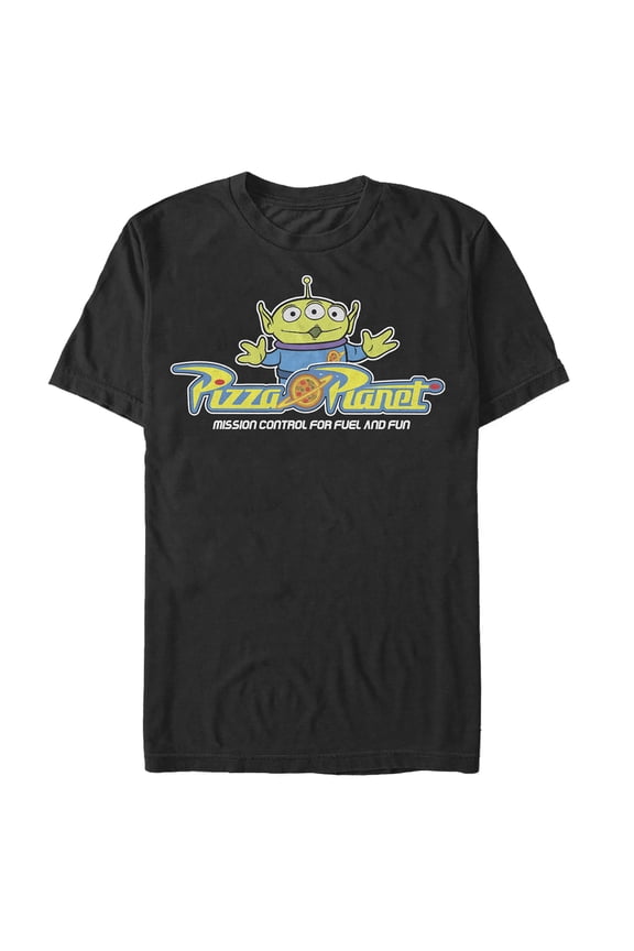Men's Toy Story Pizza Planet Alien Slogan Graphic Tee Black Small