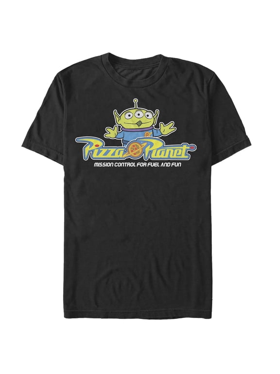 Men's Toy Story Pizza Planet Alien Slogan Graphic Tee Black Small