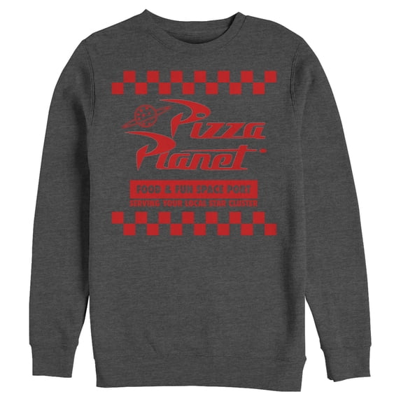Men's Toy Story Pizza Planet Uniform Sweatshirt Charcoal Heather Small