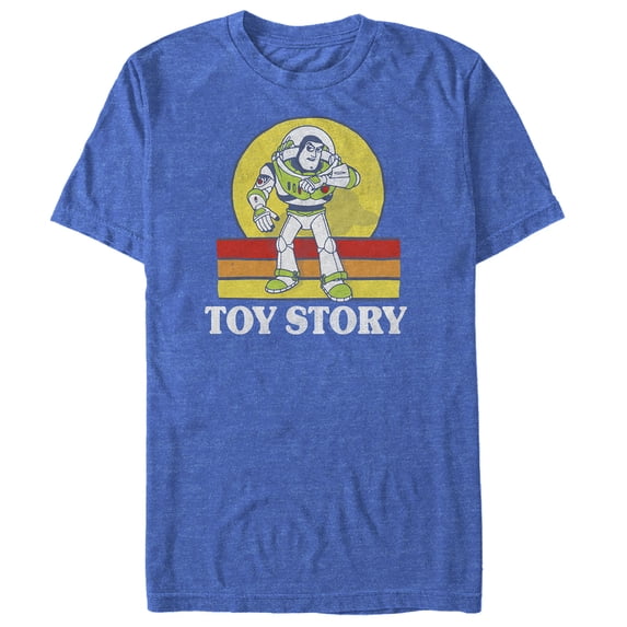 Men's Toy Story Retro Striped Buzz Lightyear Graphic Tee Royal Blue Heather Large