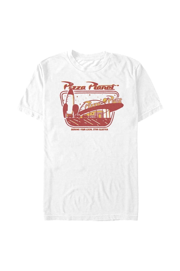 Men's Toy Story Serving Local Star Cluster Pizza Planet Graphic Tee White Large Tall