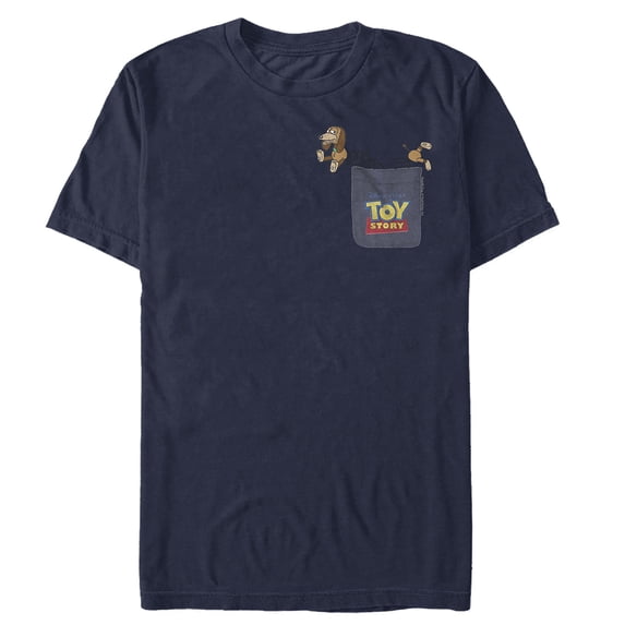 Men's Toy Story Slinky Dog Pocket Print Graphic Tee Navy Blue Large