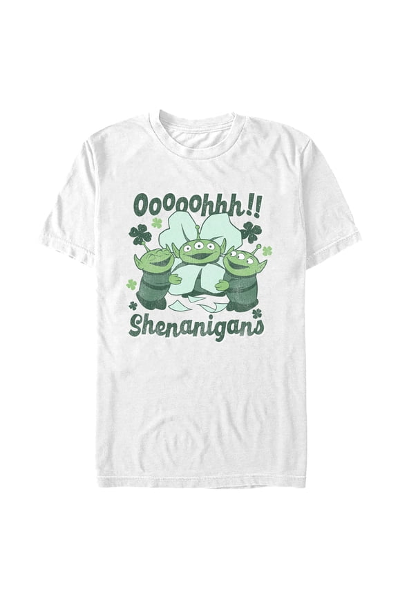 Men's Toy Story St. Patrick's Day Little Green Men Ooooohhh Shenanigans Graphic Tee White Medium