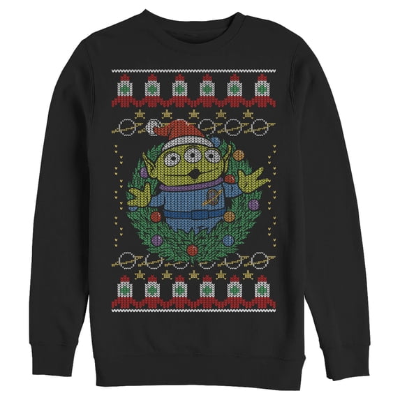 Men's Toy Story Ugly Christmas Alien Wreath Sweatshirt Black Small