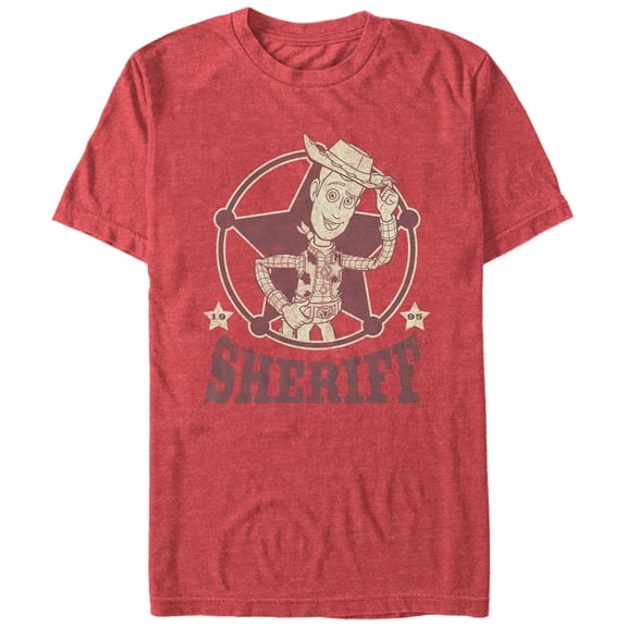 Men's Toy Story Woody Sheriff Badge Graphic Tee Red Heather Medium