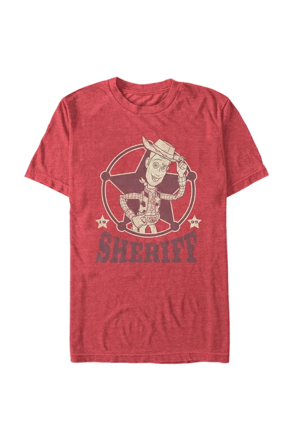 Men's Toy Story Woody Sheriff Badge  Graphic Tee Red Heather X Large