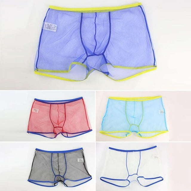 Men's Traceless Underwear Ice Silk Boxer Brief Sexy See-Through ...