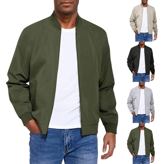 Men's Track Jacket Stand Collar Full Zip Up Lightweight Athletic Workout Running Jacket with Zipper Pockets, L