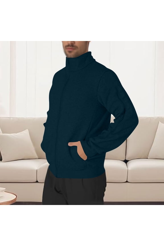 Men's Track Jackets Full-Zip Casual Sweatshirt Double Zip Coat Workout Running Athletic Active Jacket with Pockets Zipper Arm Navy S