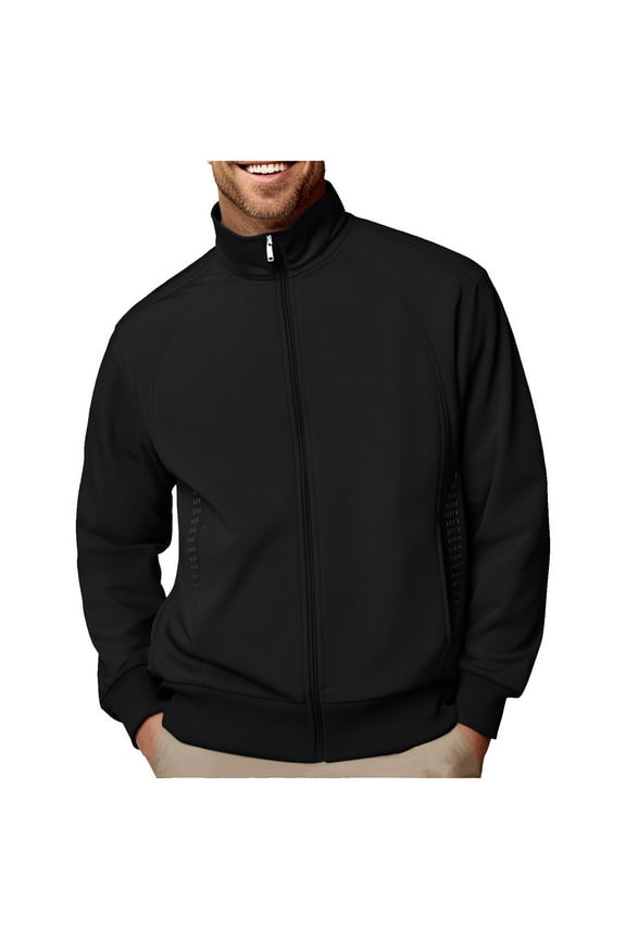 Men's Track Jackets Sweatshirt, Mock Neck Stand Collar Zip up Running Athletic Workout Cardigan Sweatshirts Coats with Pockets Black M