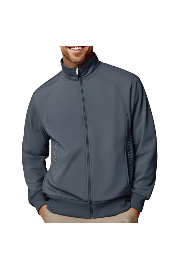 Men's Track Jackets Sweatshirt, Mock Neck Stand Collar Zip up Running Athletic Workout Cardigan Sweatshirts Coats with Pockets Gray M