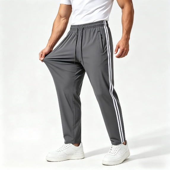 Men's Track Pants Joggers Athletic Drawstring Waist Elastic Quick Dry Running Gym Workout Trousers Striped Side Stripe Tapered Trousers Dark Gray 2XL