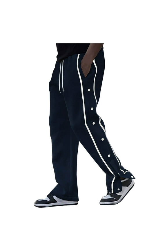 Men's Track Pants Straight Tear Away Basketball Pants with Pockets Side Snap Button Post Surgery Pants Sweatpants