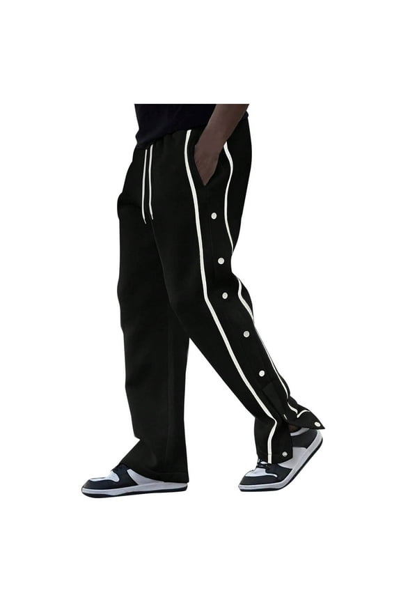 Men's Track Pants Straight Tear Away Basketball Pants with Pockets Side Snap Button Post Surgery Pants Sweatpants
