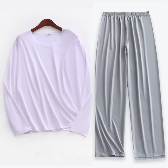 Men's Track Suits 2 Piece Outfits Summer Solid Crewneck Loungewear Set Long Sleeve Athletic Tracksuit Casual Two Piece Home Wear for Gym and Relax