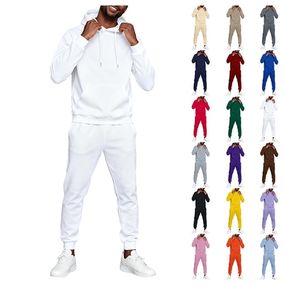 Men's Tracksuit 2 Piece Hooded Athletic Sweatsuits Casual Running Jogging Sport Suit Sets,White L