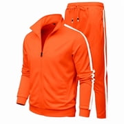 Mens Tracksuit 2 Piece Hooded Jacket & Long Pants Sets Athletic Suits Orange L
