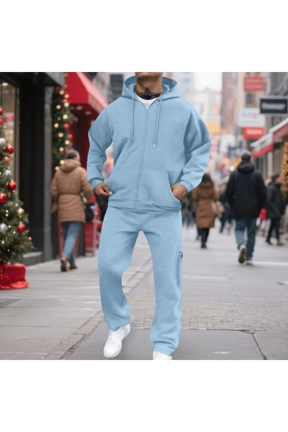 Men's Tracksuit 2 Piece Hoodie and Sweatpants Set Sweatsuits Casual Full Zip Athletic Track Suit Sets 2025 Light Blue L