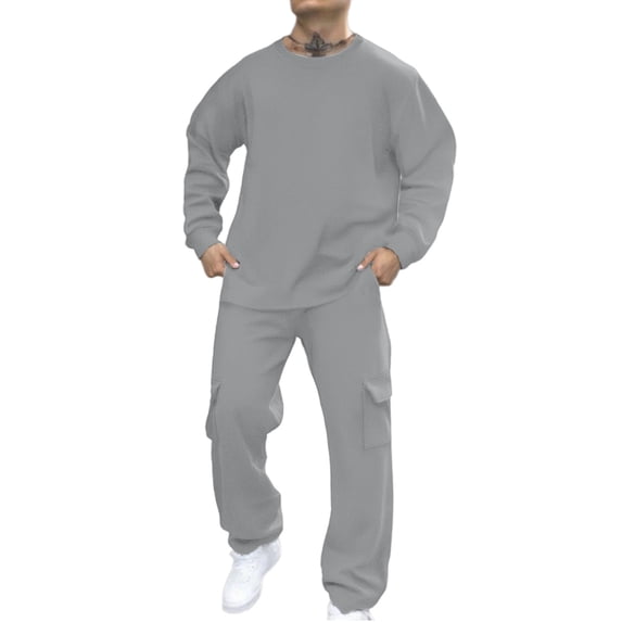 Men's Tracksuit 2 Piece Hoodies Casual Jogging Gym Sweat Suits Pullover Jogging Sweatshirts Cargo Pants Athletic Sweatsuits Sets - Light Gray-04,L