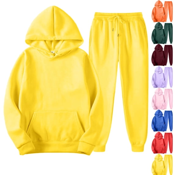 Men's Tracksuit 2 Piece Long Sleeve Hoodie and Sweatpants Set Solid Athletic Sweatsuits Casual Jogging Suit Sets Yellow 4XL