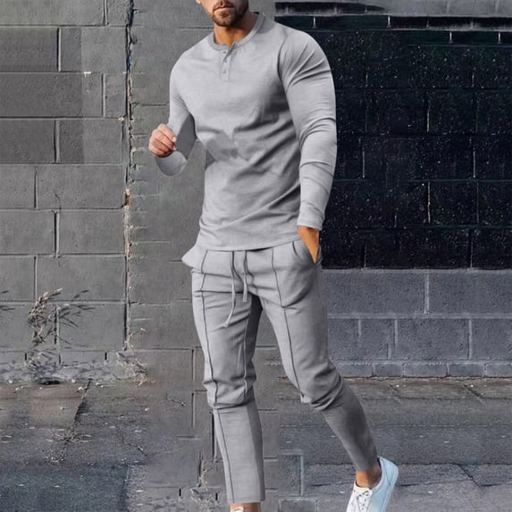 Men's Tracksuit 2 Piece Outfit Long Sleeve Hoodie Sweatshirt & Jogger Pants Winter Solid Hooded Sweatsuits Sets