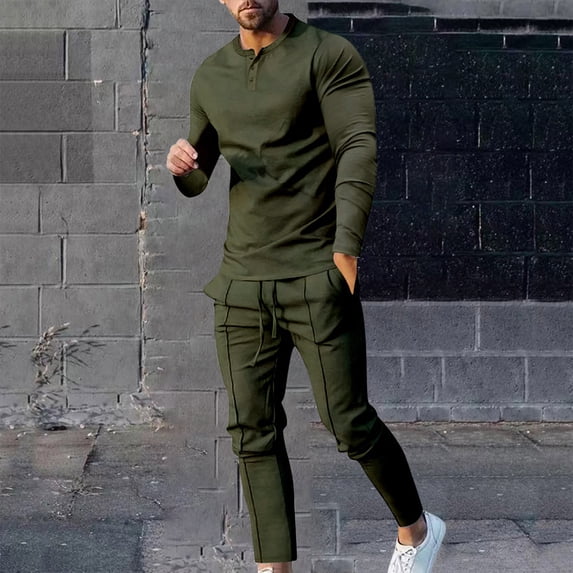 Men's Tracksuit 2 Piece Outfit Long Sleeve Hoodie Sweatshirt & Jogger Pants Winter Solid Hooded Sweatsuits Sets
