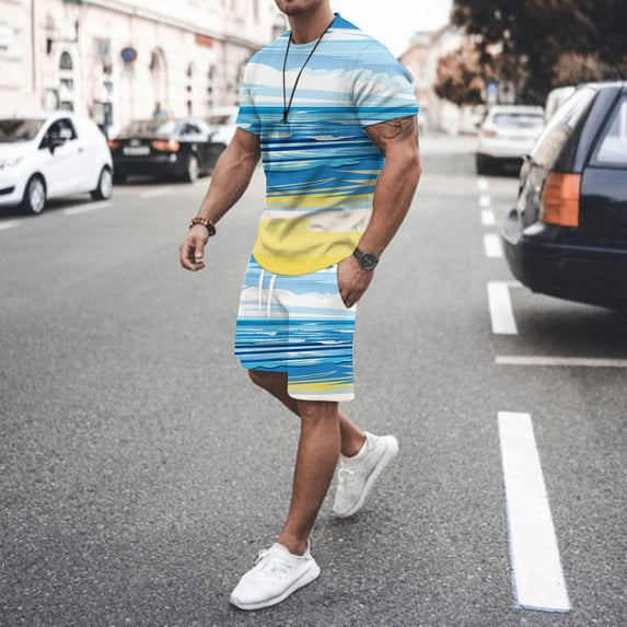 Men's Tracksuit 2 Piece Short Sleeve T-Shirt and Shorts 3D Digital Print Graphic Sets Summer Casual Beach Sets