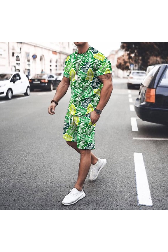 Men's Tracksuit 2 Piece Short Sleeve T-Shirt and Shorts 3D Digital Print Graphic Sets Summer Casual Beach Sets