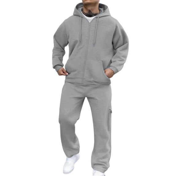Men's Tracksuit 2 Piece Sweat Suits Athletic Jogging Tracksuits Lined Long Sleeve Sweatsuits Solid Jogger Sets 2025 Fall Winter Trendy - Light Gray-02,XL