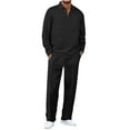 thumbnail image 1 of Men's Tracksuit 2 Piece Sweatsuit Track Suit V Neck Lapel Long Sleeve Tops Jogging Pants Casual Outfits For Men Outdoor Comfy Top Elastic Waist Drawstring Long Pants with Pocket, 1 of 9