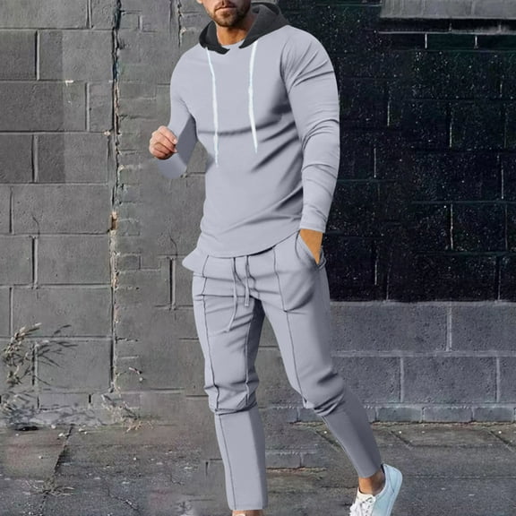 Men's Tracksuit Athletic Casual 2 Piece Outfits Long Sleeve Pullover Shirts and Pant Set Gym Jogger Sweatsuit Set
