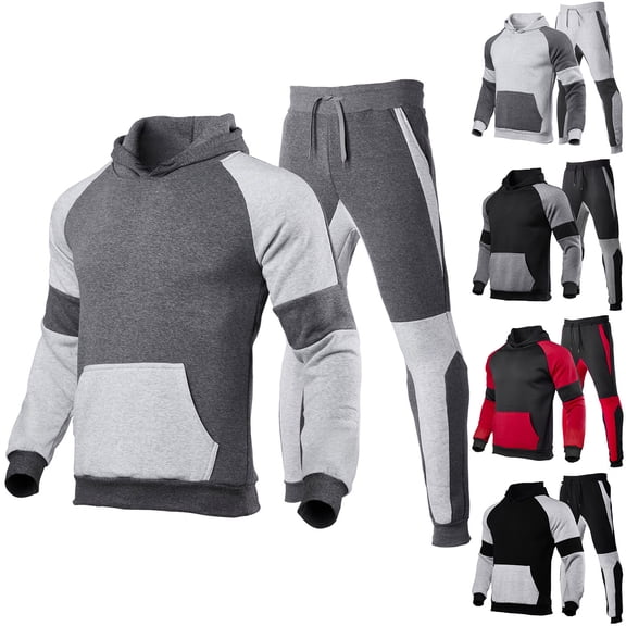 Men's Tracksuit Hooded Hoodie Set 2 Pieces Sporting Male Fitness Plush Sweatshirts Pants Sets, for Winter Gym Training and Casual Wear,Black,L