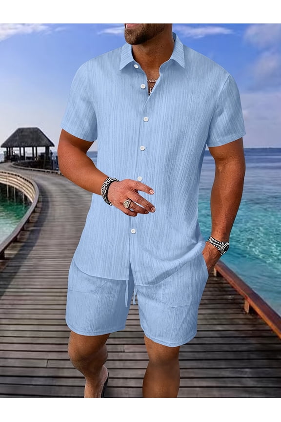 Men's Tracksuit Polo Short Sleeve Suit Set Botton Up Joggers Gym Top Casual Running Sport Sweat Activewear 2 Piece Suit Pants Blue M