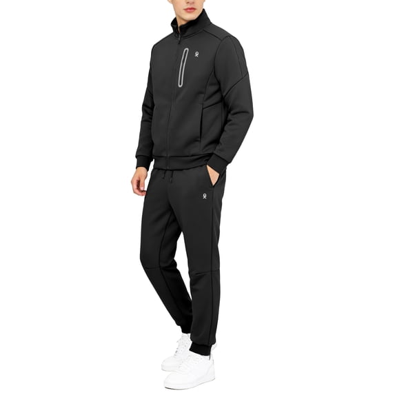Men's Tracksuit Set, 2 Piece Athletic Sweatsuit for Gym & Jogging, 9 Pockets Black S