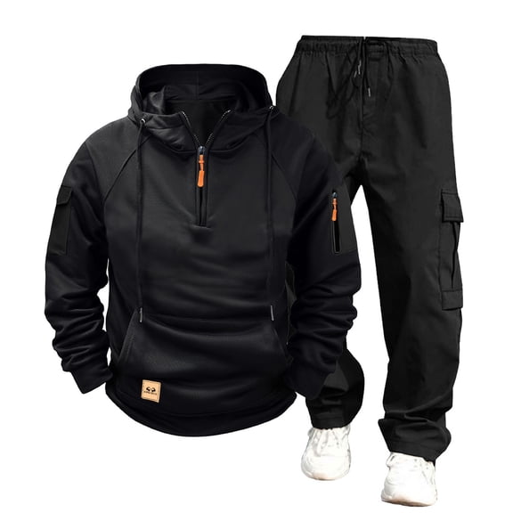 Men’s Tracksuit Set, Casual Thin Jacket and Multi Pocket Work Pants, Lightweight Breathable Outfit with Elastic Waist, Outdoor Sportswear for Hiking, Work, Travel and Daily Wear