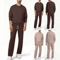 thumbnail image 1 of Men's Tracksuit Set Crewneck Pullover Sweatshirt Men Long Sleeve Casual 2 Piece Sets Textured Sweatshirt and Sweatpants Khaki XXL, 1 of 7