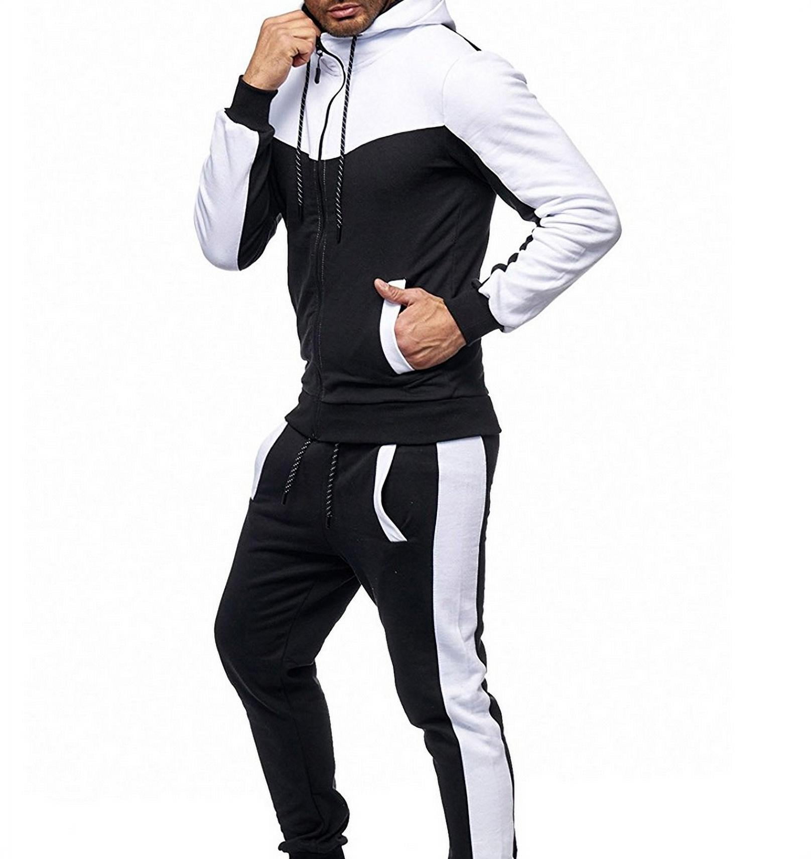 Men's Tracksuit Set Sweatshirt Jogger Sweatpants Solid Patchwork Warm