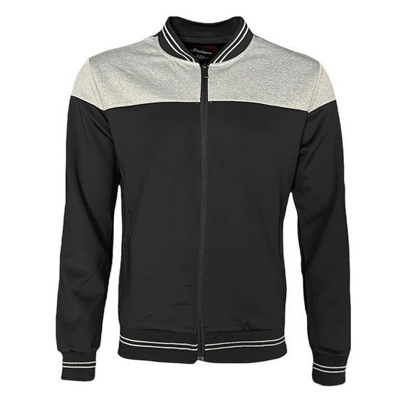 Men's Tracksuit Set Two Piece Athletic Jogger Pants Full Zip Long Sleeve Top, Black Light Grey, L