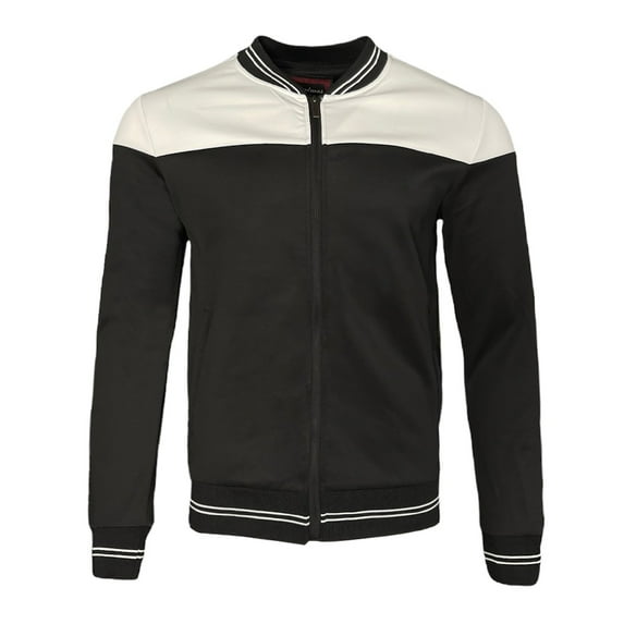 Men's Tracksuit Set Two Piece Athletic Jogger Pants Full Zip Long Sleeve Top, Black White, 2XL