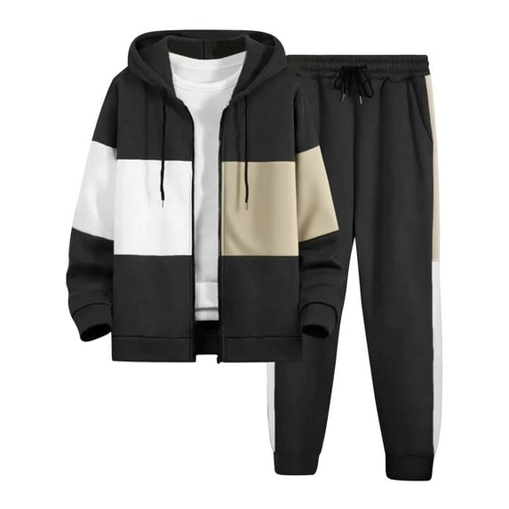 Men's Tracksuit Sets - Colorblock Full Zip Jacket Hoodie Sweatsuits Jogger Pants Sports Casual Athletic Outfits (S, Black)