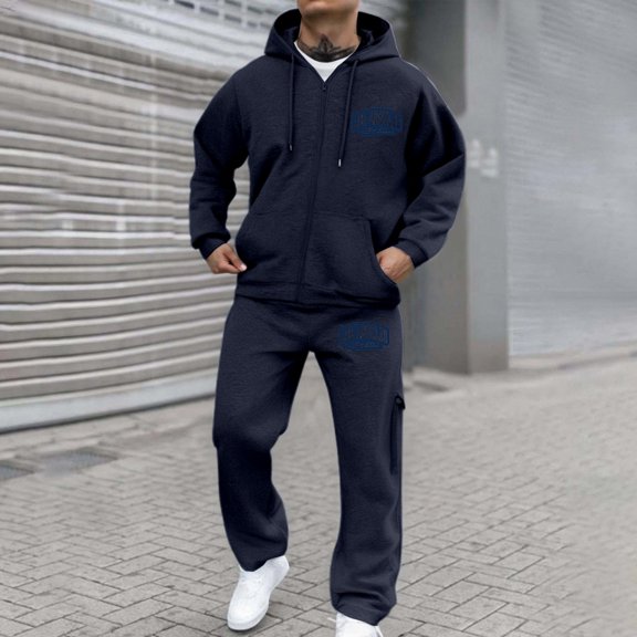 Men's Tracksuit Sweatsuits 2 Piece Set Full Zip Sweatsuit Workout Solid Jacquard Jogging Suit Set Sport Jogger Sweat Suits