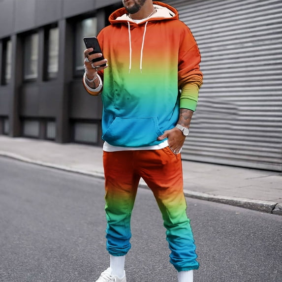 Men's Tracksuit Tie Dye 2 Pieces Outfits Fashion Sweatsuit Jogging Suit Long Sleeve Hoodies Sweatpants Sets 2023 Clearance Sale