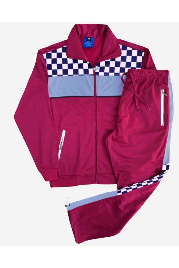 Men’s Tracksuit Traditional Checker Boxed Track jacket & Track pants Full Suit Matching Jogging Set