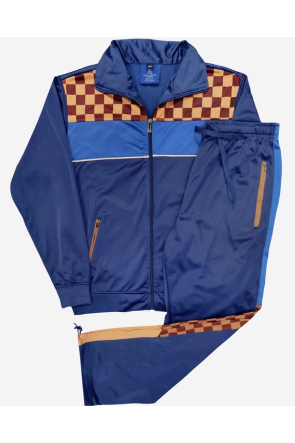 Men’s Tracksuit Traditional Checker Boxed Track jacket & Track pants Full Suit Matching Jogging Set